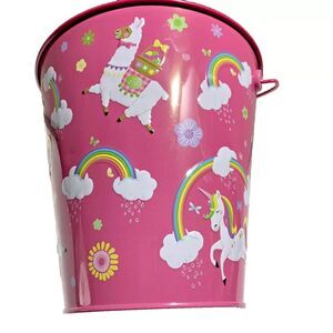 Child Metal Bucket with Plastic Handle Tin Pail Easter Sand Toy Pink Unicorn NEW